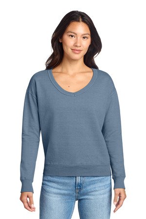 Port & Co Women's Beach Wash Garment-Dyed V-Neck Sweatshirt LPC098V - Image 2
