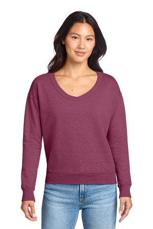 Port & Co Women's Beach Wash Garment-Dyed V-Neck Sweatshirt LPC098V - Image 5