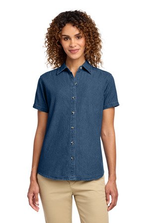 Port & Co Women's Short Sleeve Value Denim Shirt. LSP11 - Image 2